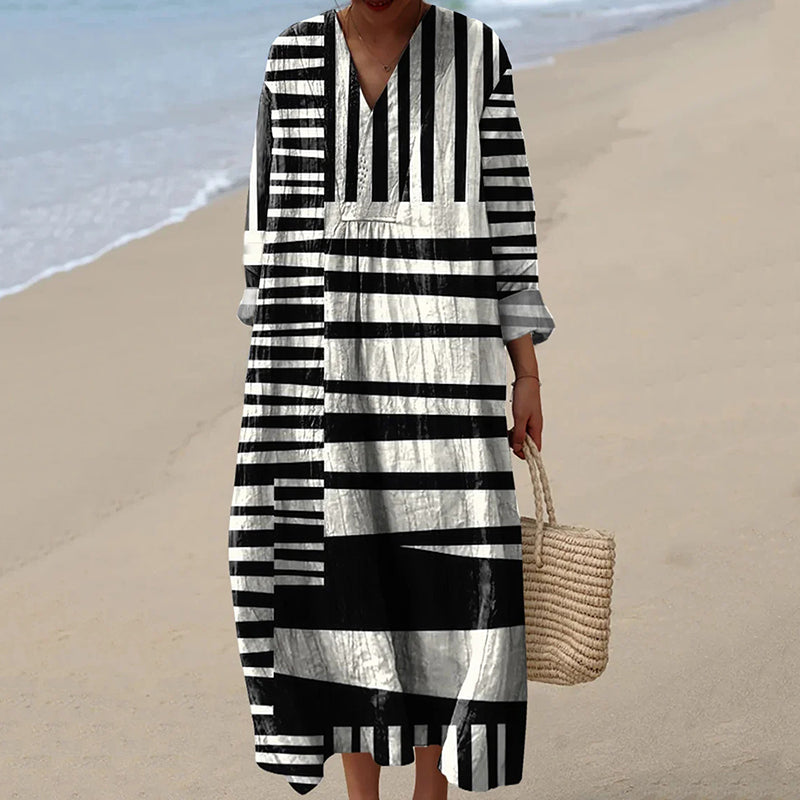 Women's Vintage Abstract Geometry Art Print Cotton Dress