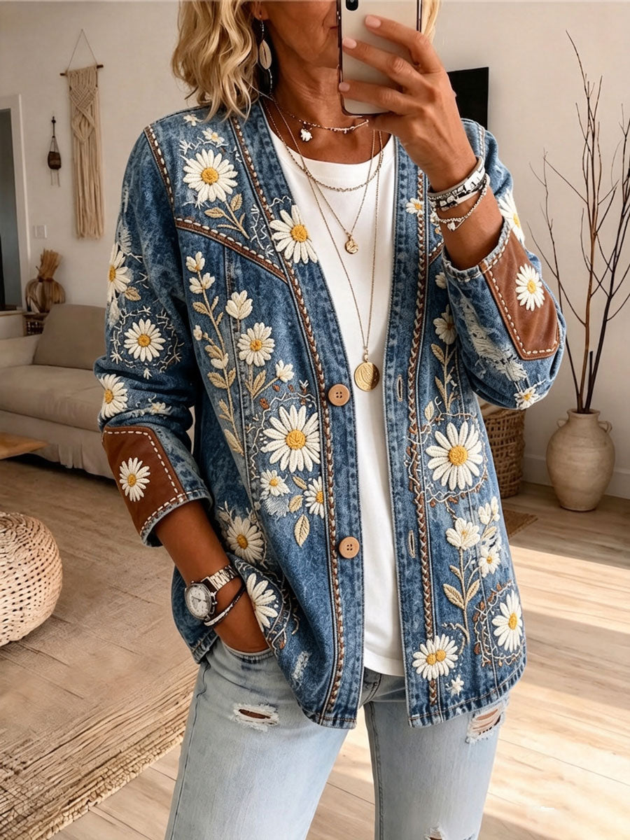 Ladies' Western Style Floral Long Sleeved Cardigan