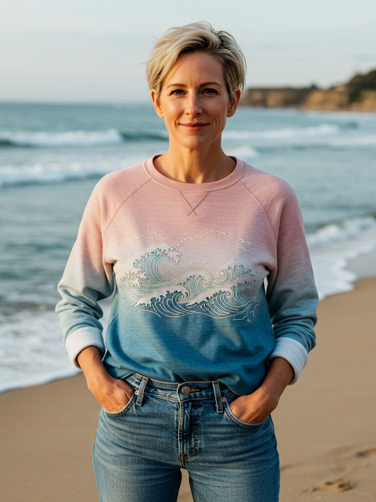 Women's Casual Japanese Art Wave Print Sweatshirt