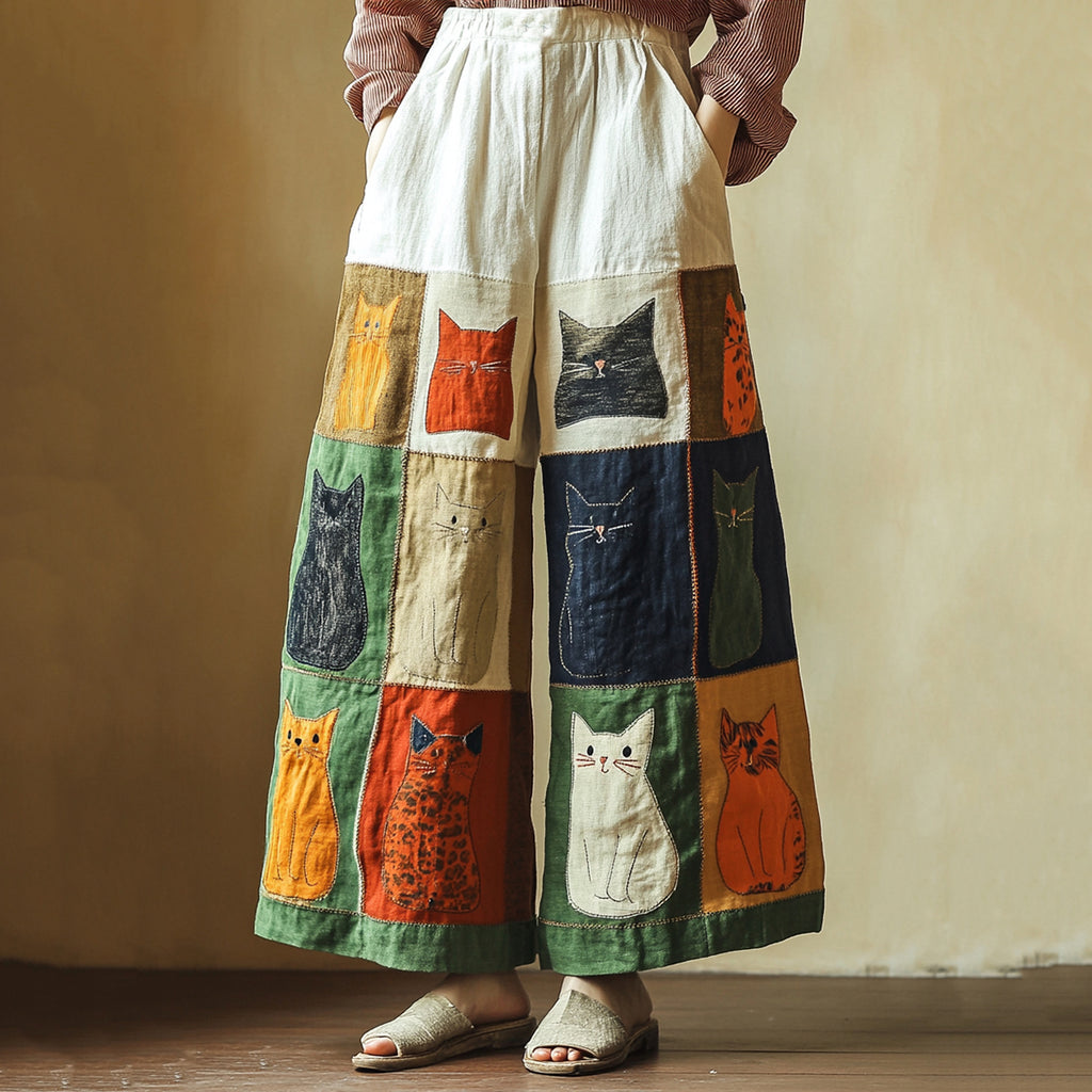 Women's Pop Popular Patchwork Cat Casual Pants