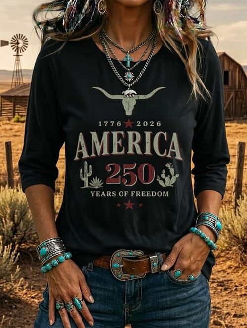 America 250 Years Of Freedom Print Casual Half-sleeve Top