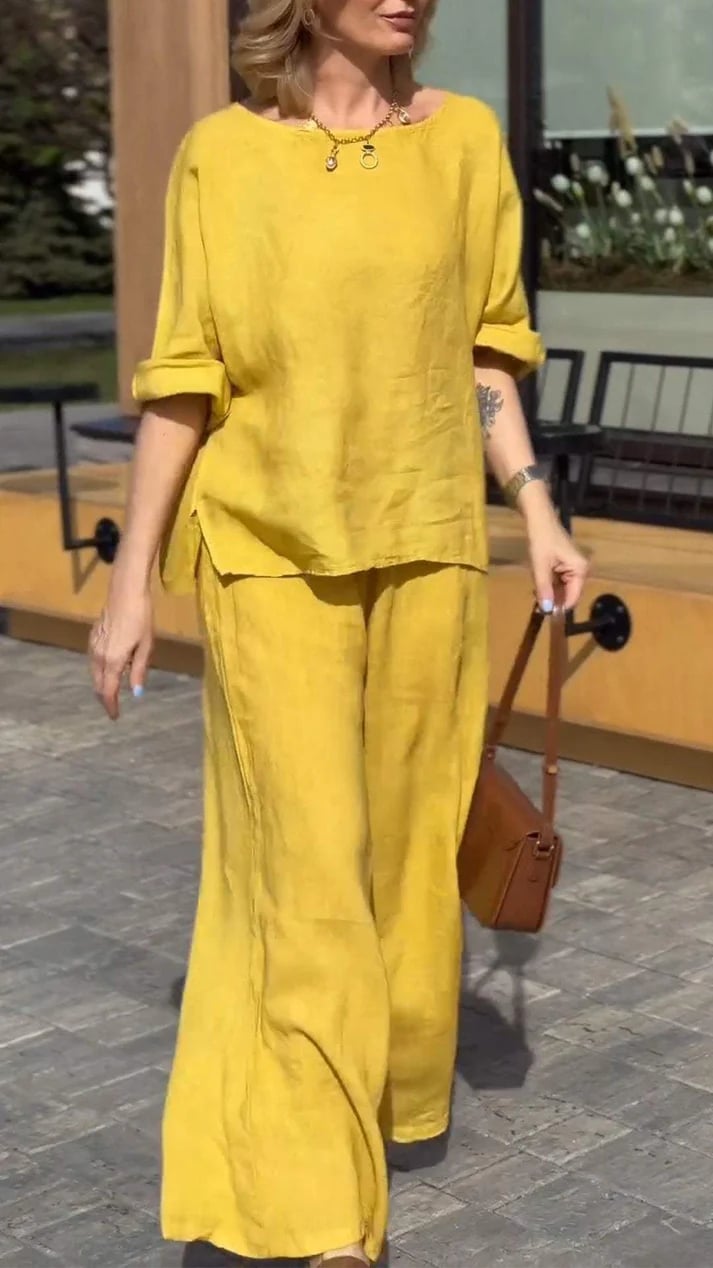 Women's Round Neck Mid-length Sleeve Casual Suit
