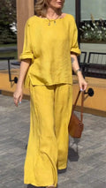 Women's Round Neck Mid-length Sleeve Casual Suit