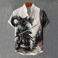 Men's Samurai Black Cat And Dragon Art Print Short Sleeve Shirt