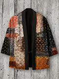Frayed Patchwork Japanese Sashiko Art Linen Blend Kimono Cardigan