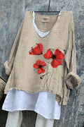 Retro Flowers Embroidered Art Linen Tunic