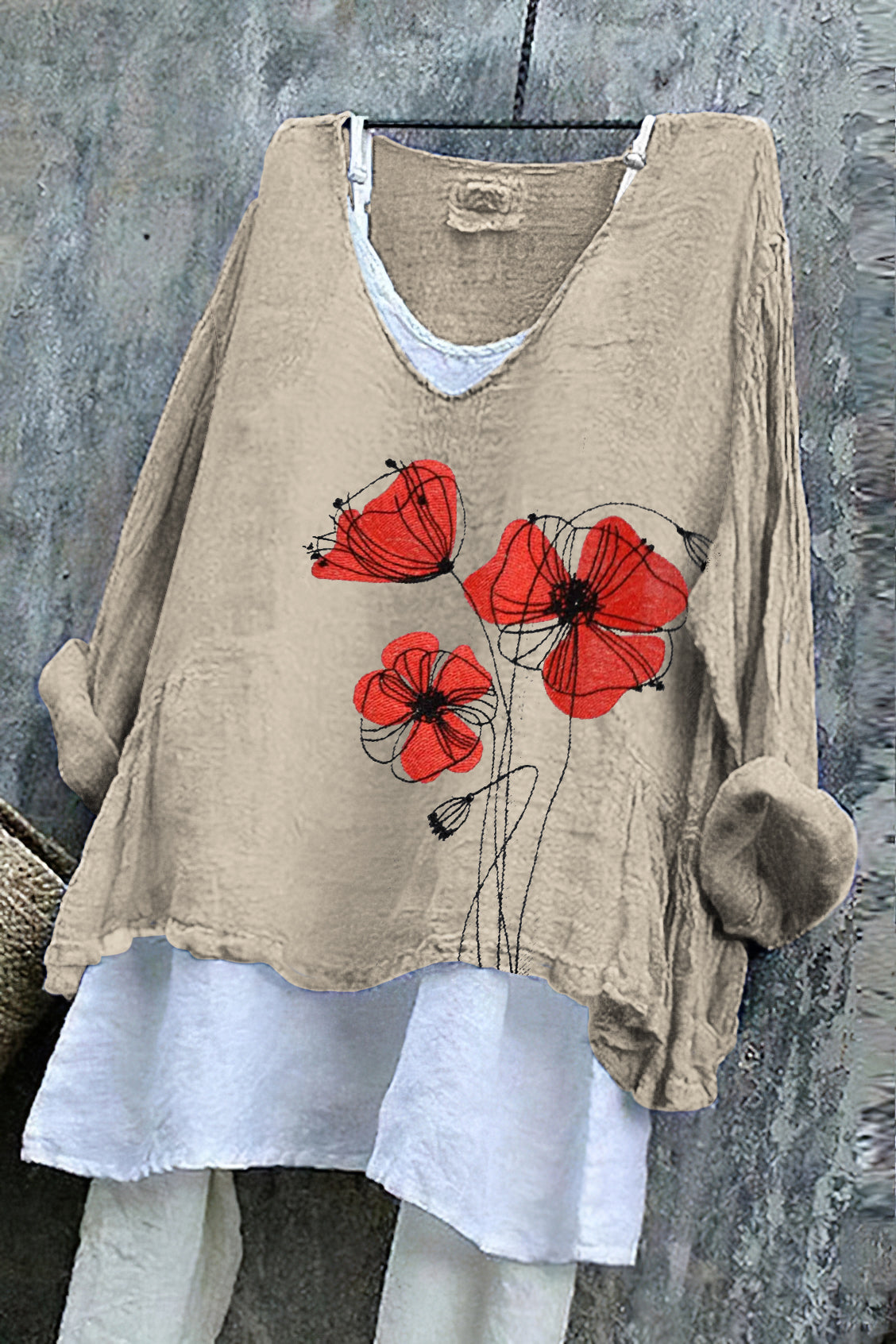 Retro Flowers Embroidered Art Linen Tunic
