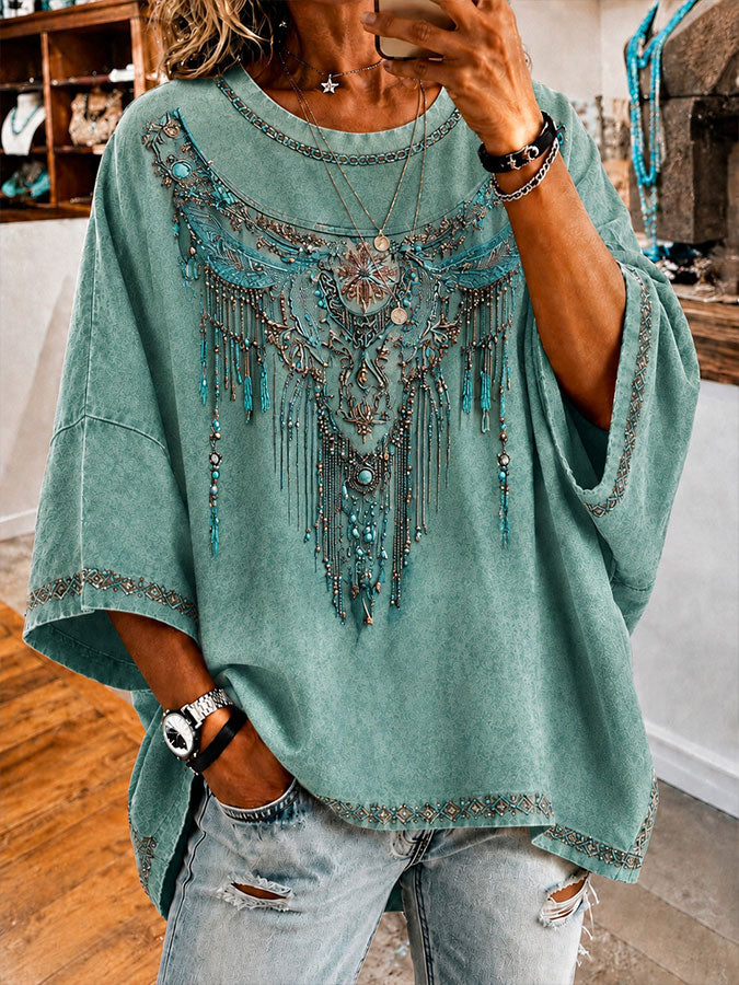 Women'S Vintage Ethnic Patterns Print Loose Top