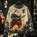 Men's Vintage Funny Christmas Santa Samurai Japanese Art Jacquard Knit Sweater