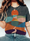 Cat Mountains Landscape Sunrise Japanese Art Vintage T-shirt