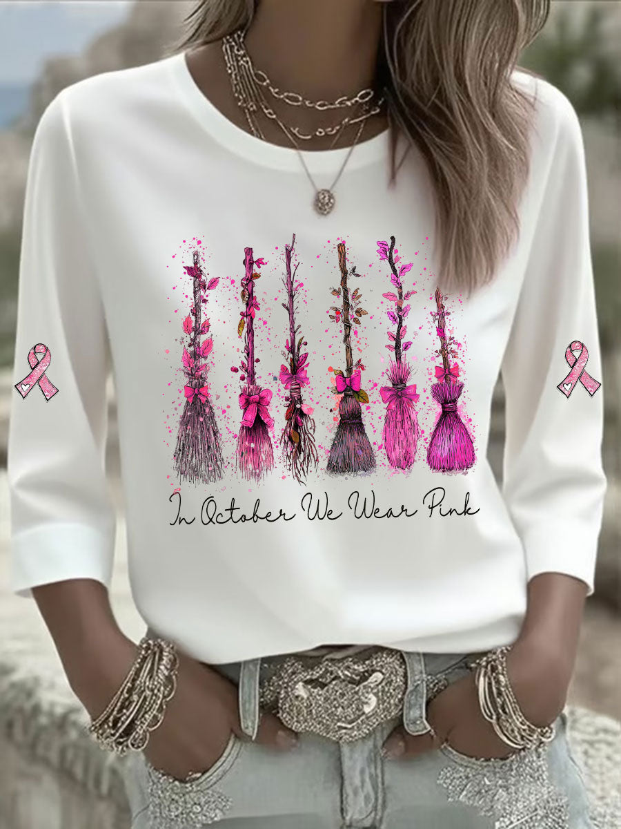Women's In October We Wear Pink Printed Casual T-shirt