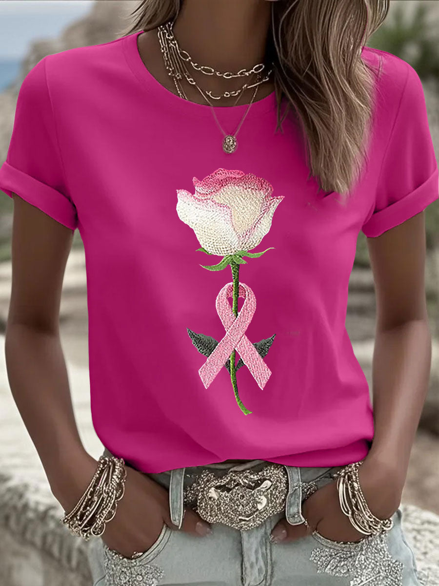 Women's Pink Floral Print Casual T-shirt