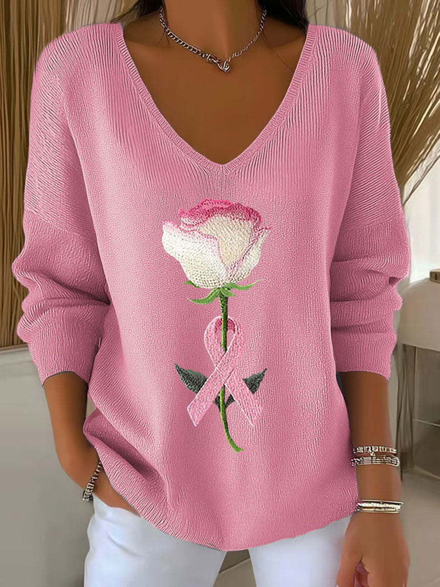 Women's Breast Cancer Awareness Pink Ribbon Print Casual Top