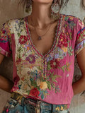 Women's Pink Floral Print Casual T-shirt