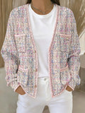 Women's Pink Geometric Print Pocket Cardigans
