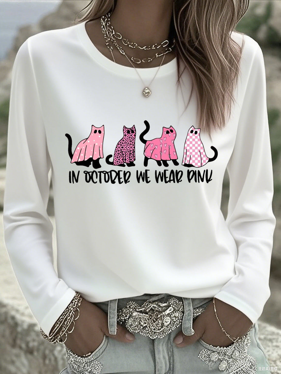 Women's In October We Wear Pink Breast Cancer Awareness Long -Sleeve T-Shirt