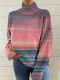 Women's Pink Art Print Long Sleeve Knit Sweater