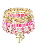 Women's Breast Cancer Porcelain Blue and Pink Ribbon Bracelet Set (Set of 6)