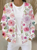 Women's Pink Floral Print Pocket Cardigan