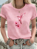 Women's Breast Cancer Pink Flowers Printed T-shirt