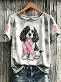 Women's Breast Cancer Cute Dog Pattern Printed Casual Short-Sleeve T-Shirt