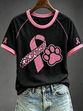 Women's Breast Cancer Pink Ribbon Pawn Print Round Neck Short Sleeve T-shirt