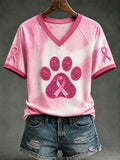 Women's Breast Cancer Awareness Support V-neck Off-shoulder Short-sleeved T-shirt