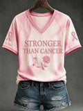 Women's Breast Cancer Awareness Support V-neck Off-shoulder Short-sleeved T-shirt