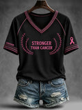 Women's Stronger Than Cancer V-neck Off-shoulder Short-sleeved T-shirt