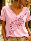 Women's Breast Cancer Pink Art  Printed V-neck T-shirt