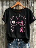 Women's breast cancer awareness main pattern printed casual short-sleeve T-shirt
