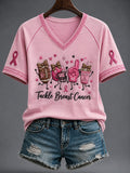 Women's Tackle Breast Cancer V-neck off-shoulder T-shirt