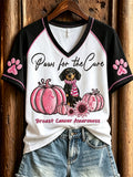 Women's Paws for the Cure Breast Cancer Awareness Dachshund Dog & Pink Pumpkins Print short-sleeved T-shirt