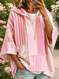Women's Pink Floral Patchwork Art Hoodie