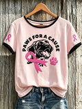 Women's breast cancer theme cute dog print casual short-sleeve T-shirt