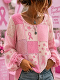 Women's Breast Cancer Awareness Support  Flowers Pink Ribbon Cotton-Linen Shirt